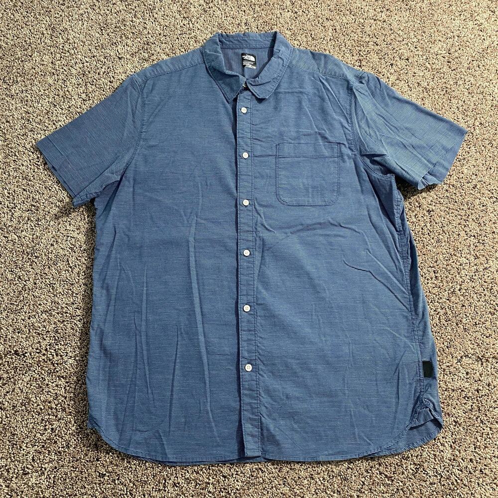 North Face Shirt Mens XL Blue Short Sleeve Button‎ Up Outdoor Hiking Pocket